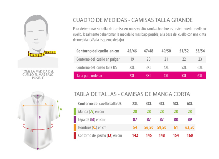 cuadros de medidas - camisas talla grande