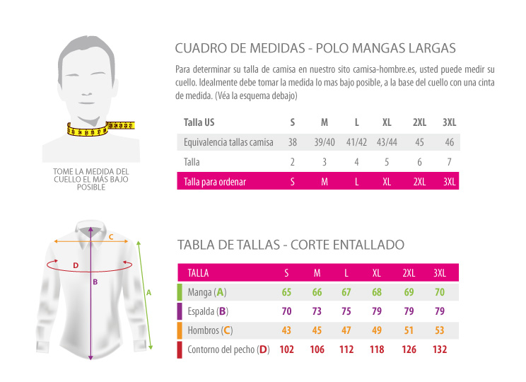 cuadros de medidas - Polos mangas largas