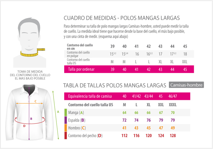 cuadros de medidas - Polos mangas largas